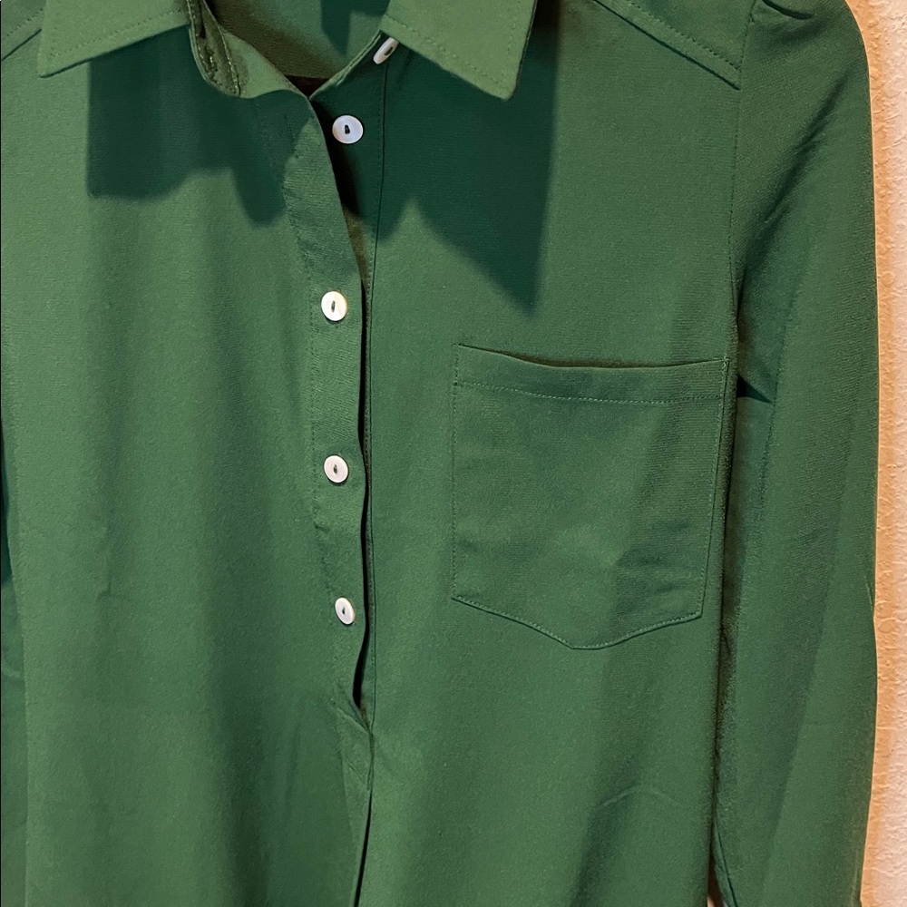 Tuckernuck Callahan Crepe Hunter Green Shirt Dress size XXS - Picture 5 of 11